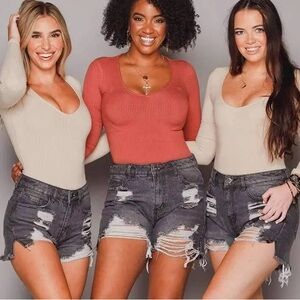 Buddy Love ‘Sheriff’ Distressed High-Waisted Denim Shorts | Dark Gray